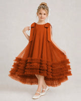 Burnt Orange Tulle A-line Girls Formal Dress Front View