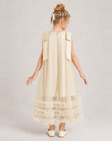 Champagne Tulle A-line Girls Formal Dress Back View