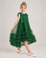 Dark Green Tulle A-line Girls Formal Dress Side View