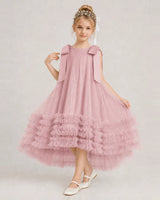 Dusty Rose Tulle A-line Girls Formal Dress Front View