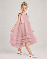 Dusty Rose Tulle A-line Girls Formal Dress Side View