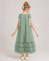 Eucalyptus Tulle A-line Girls Formal Dress Back View