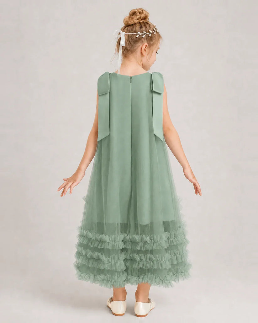 Eucalyptus Tulle A-line Girls Formal Dress Back View