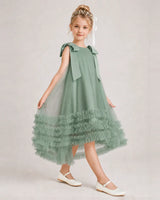 Eucalyptus Tulle A-line Girls Formal Dress Front View