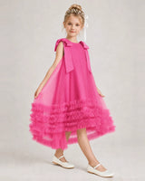 Hot Pink Tulle A-line Girls Formal Dress Side View