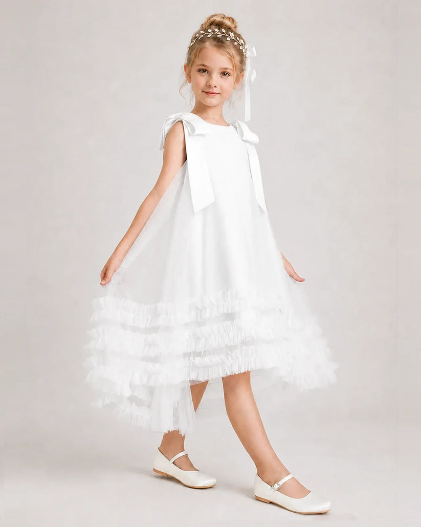 Ivory Tulle A-line Girls Formal Dress Front View