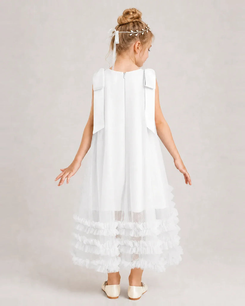 Ivory Tulle A-line Girls Formal Dress Back View
