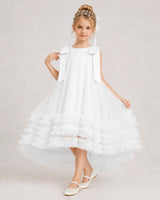 Ivory Tulle A-line Girls Formal Dress Front View