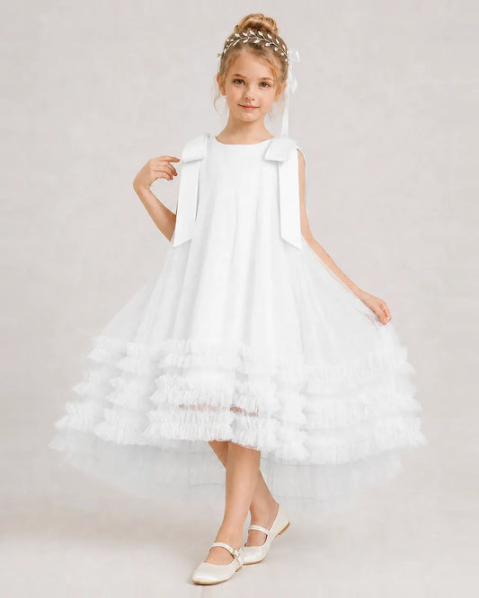 Ivory Tulle A-line Girls Formal Dress Front View