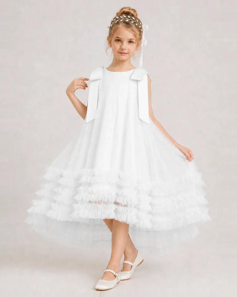 Ivory Tulle A-line Girls Formal Dress Front View
