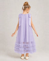 Lavender Tulle A-line Girls Formal Dress Back View