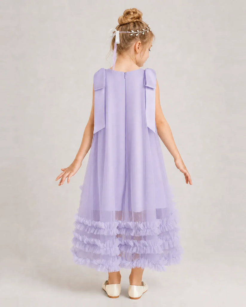 Lavender Tulle A-line Girls Formal Dress Back View