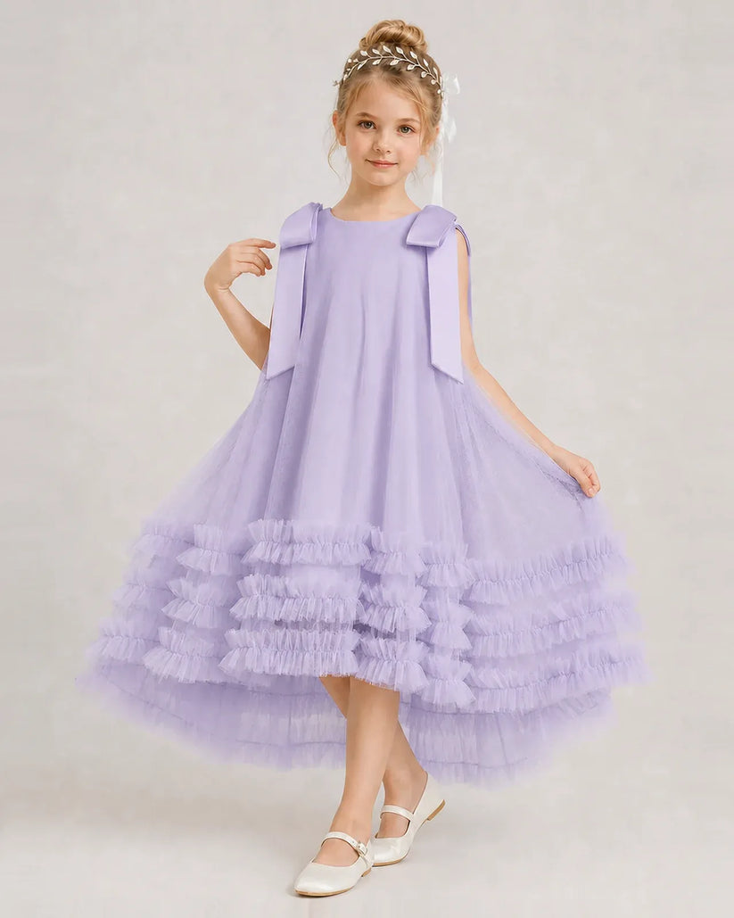 Lavender Tulle A-line Girls Formal Dress Front View