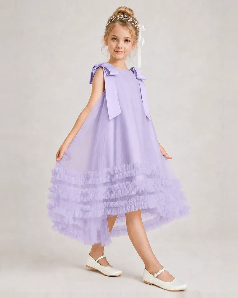 Lavender Tulle A-line Girls Formal Dress Front View