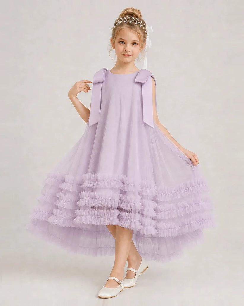 Lilac Tulle A-line Girls Formal Dress Front View