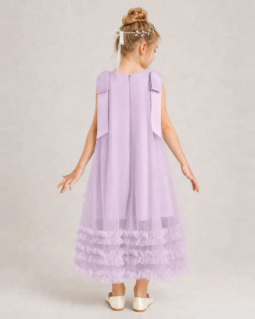 Lilac Tulle A-line Girls Formal Dress Back View