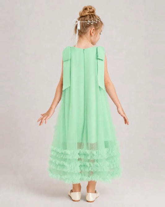 Mint Green Tulle A-line Girls Formal Dress Back View