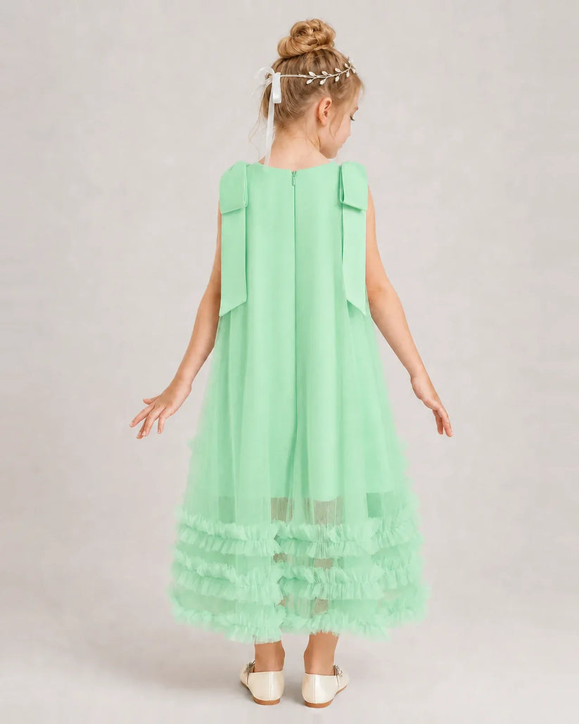 Mint Green Tulle A-line Girls Formal Dress Back View