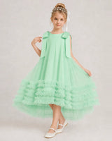 Mint Green Tulle A-line Girls Formal Dress Front View