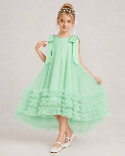 Mint Green Tulle A-line Girls Formal Dress Front View