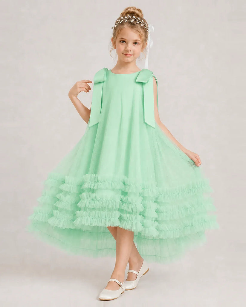 Mint Green Tulle A-line Girls Formal Dress Front View