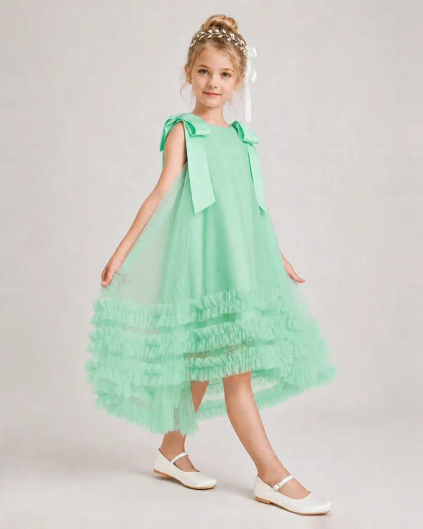 Mint Green Tulle A-line Girls Formal Dress Front View