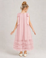 Pink Tulle A-line Girls Formal Dress Back View