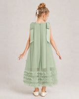 Sage Green Tulle A-line Girls Formal Dress Back View