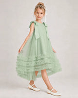 Sage Green Tulle A-line Girls Formal Dress Side View