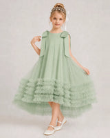 Sage Green Tulle A-line Girls Formal Dress Front View