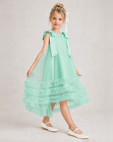 Turquoise Tulle A-line Girls Formal Dress Front View