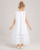 White Tulle A-line Girls Formal Dress Back View