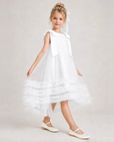 White Tulle A-line Girls Formal Dress Front View