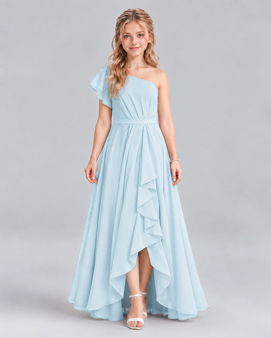 Baby Blue A-line Junior Bridesmaid Dresses Front