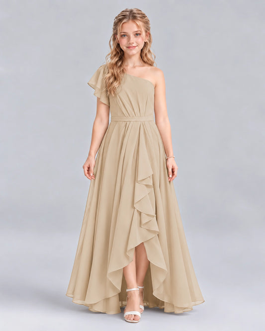 Champagne A-line Junior Bridesmaid Dresses Front