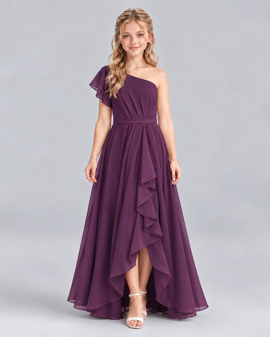 Grape A-line Junior Bridesmaid Dresses Front