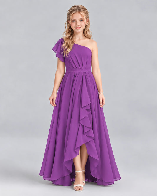 Purple A-line Junior Bridesmaid Dresses Front
