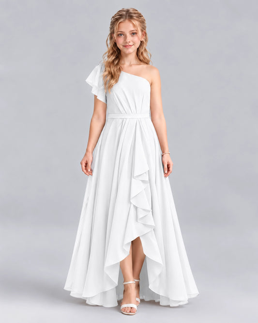 White A-line Junior Bridesmaid Dresses Front