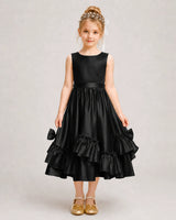 Black Satin A-line Girls Formal Dress Front View