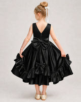Black Satin A-line Girls Formal Dress Back View