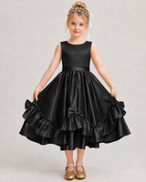 Black Satin A-line Girls Formal Dress Front View