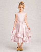 Blush Pink Satin A-line Girls Formal Dress Front View