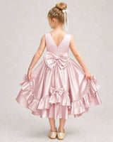 Blush Pink Satin A-line Girls Formal Dress Back View