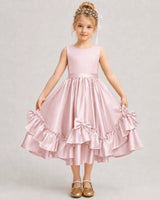 Blush Pink Satin A-line Girls Formal Dress Front View