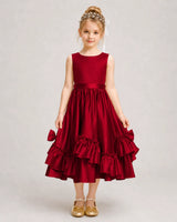 Burgundy Satin A-line Girls Formal Dress Front View