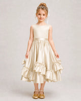 Champagne Satin A-line Girls Formal Dress Front View