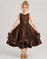 Chocolate Satin A-line Girls Formal Dress Front View