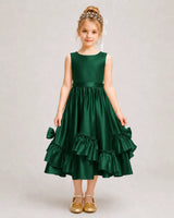 Dark Green Satin A-line Girls Formal Dress Front View