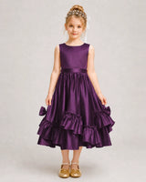 Grape Satin A-line Girls Formal Dress Front View