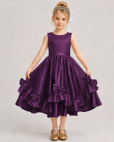 Grape Satin A-line Girls Formal Dress Front View